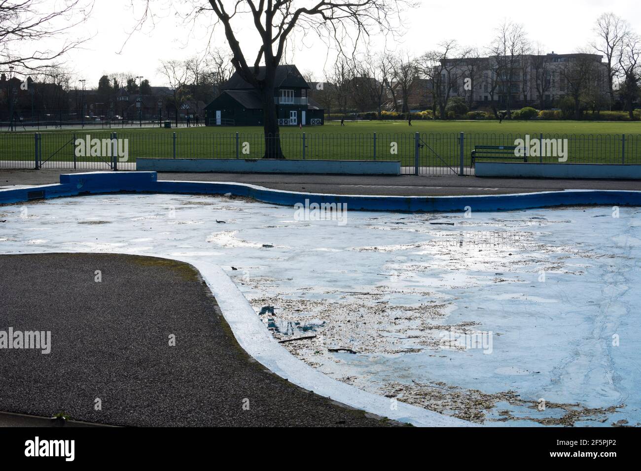 A children`s paddling pool, empty in winter, Victoria Park, Leamington